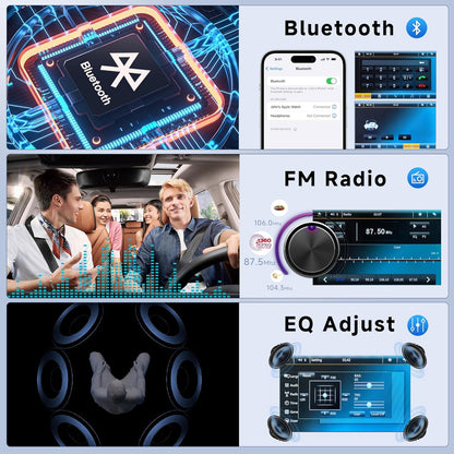 1 DIN autoradio met Bluetooth, iOS/Android Mirror Link, 7-inch handmatig inklapbaar touchscreen, Bluetooth handsfree bellen, FM-radio/USB/AUX/EQ/Type C, stuurwielbediening + achteruitrijcamera
