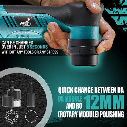 Autopolijstmachine op accu, mini-polijstmachine, 30 mm/75 mm, 6 roterende en excentrische snelheden, polijstset voor detail en autowas, met doos