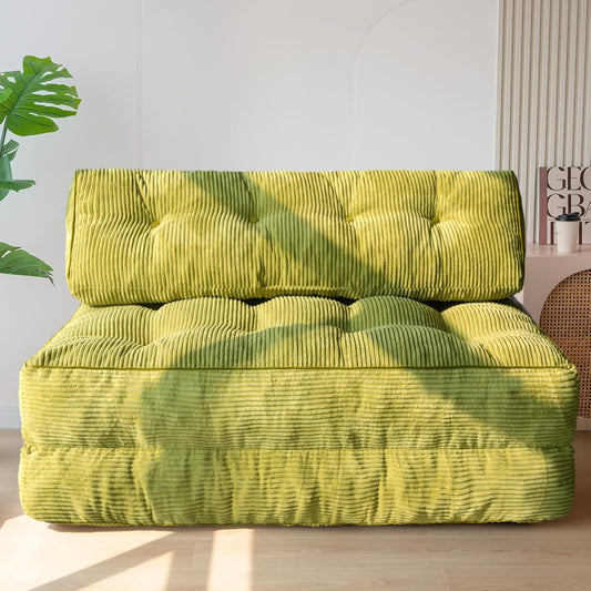 MAXYOYO Opvouwbare slaapbank, converteerbare slaapstoel met kussen, matras met rugleuning, draagbare stoel-bed-comfortabele vloerbank, lounge voor woonkamer, slaapkamer, groen, dubbel