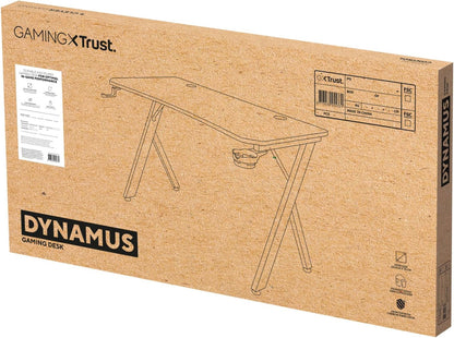 Trust Gaming GXT 712 Dynamus Gaming Bureau 120 x 60 cm, Gaming Desk met Headsethaak en Bekerhouder, Metalen Frame, Gaten voor Kabelbeheer, Office Desk voor Kantoor Studie Streaming Werk, Zwart