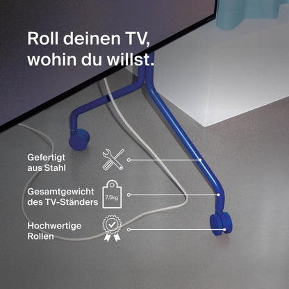 Pedestal Moon Rollin' TV-standaard met Wieltjes | Geschikt voor Televisies van 40 tot 70 inch | Televisiestandaard & TV-wagen oprolbaar | TV Meubel voor Woonkamer | Monitor & TV Stand (blauw)