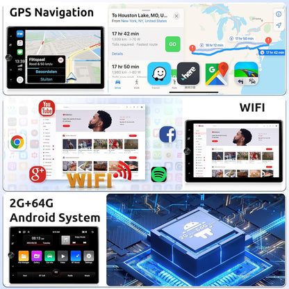 Android autoradio 1 Din – Multimedia speler – Autostereo – Navigatiesysteem – Android headunit – 10,4 inch draaibaar touchscreen – Draadloze CarPlay en Android Auto