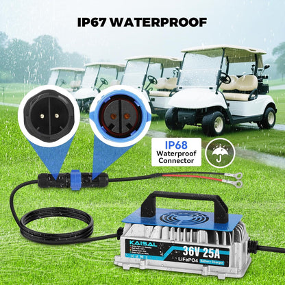 LiFePO4 Acculader – Lithium Batterijlader – Accu Oplader – 36V Oplader – Golfkar Acculader – 25A Snel Opladen – IP67 Waterdichte Aluminium Behuizing