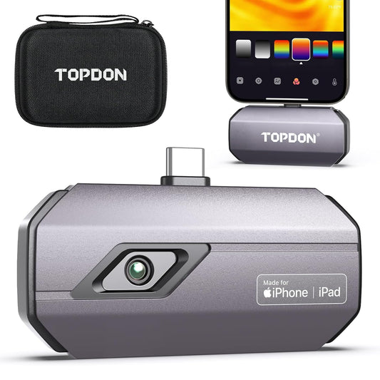 TOPDON TC002C-A Warmtebeeldcamera voor iPhone 15/16-serie en iPads, 512 x 384 TISR IR-resolutie, -20 °C tot +550 °C temperatuurbereik, 25 Hz, infraroodcamera met type C-aansluiting voor lekken
