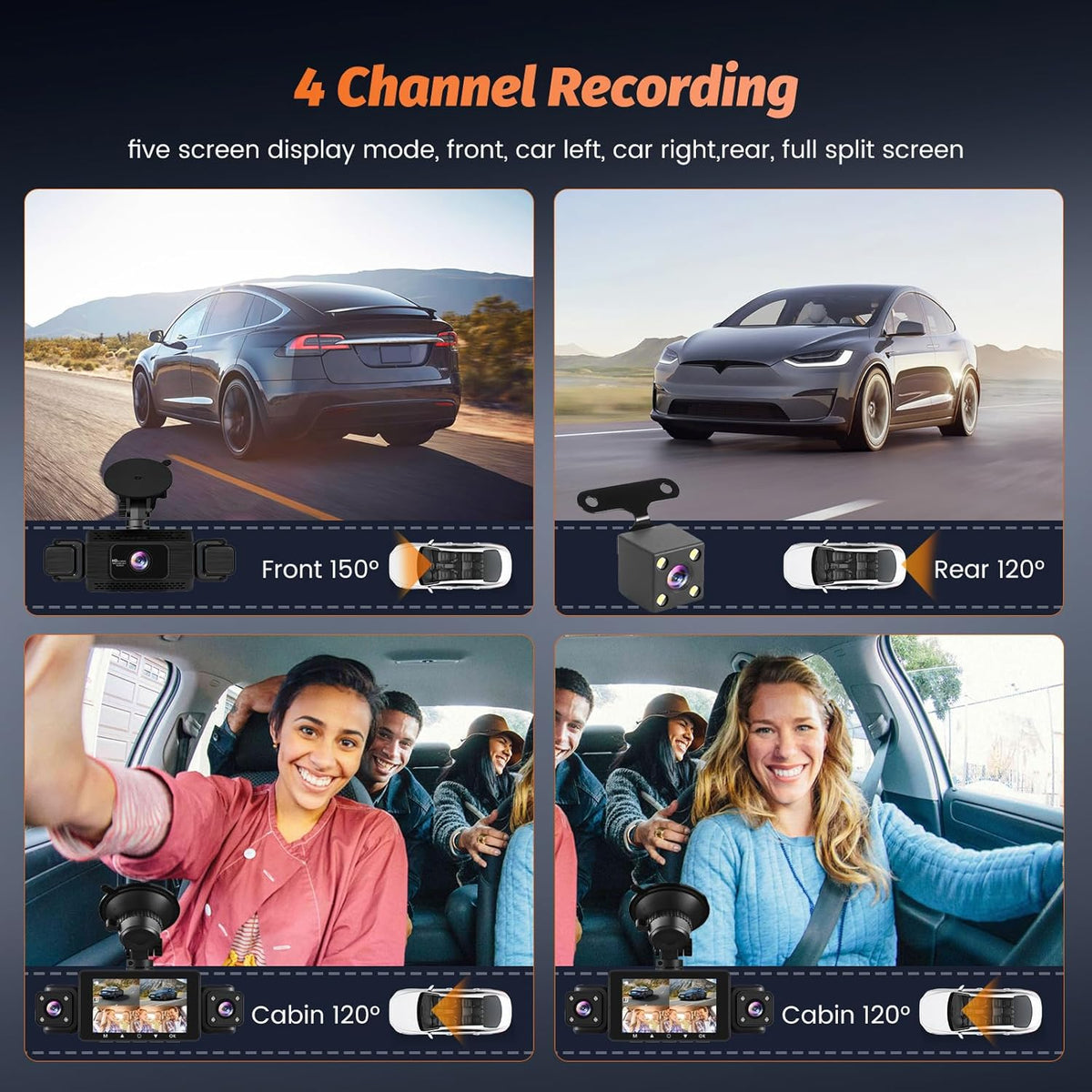 Roinvou 4K+1080P Dash CAM Auto, 5GHz WiFi Dashcam met SD-kaart 64GB, Autobewakingscamera met 3″ IPS-scherm, 170° groothoek, lusopname, G-sensor, nachtzicht