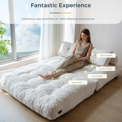 MAXYOYO Opvouwbare slaapbank, converteerbare slaapstoel met kussen, matras met rugsteun, draagbaar stoelbed, comfortabele lounge voor woonkamer, slaapkamer, beige, dubbel