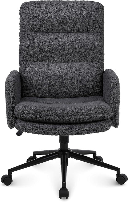 Youhauchair Bureaustoel met hoge rugleuning, bureaustoel van imitatiebont met verstelbare hoogte, comfortabele kaptafel van kasjmier, ergonomische bureaustoel voor thuis, donkergrijs