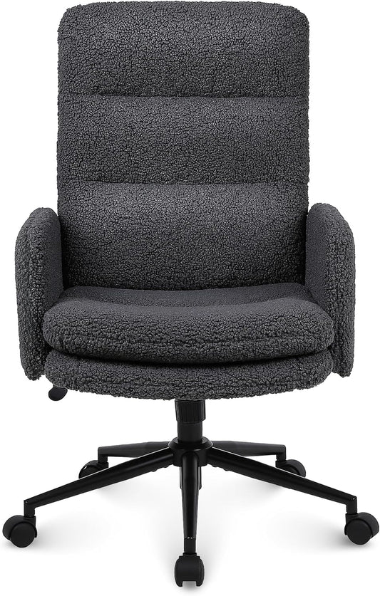 Youhauchair Bureaustoel met hoge rugleuning, bureaustoel van imitatiebont met verstelbare hoogte, comfortabele kaptafel van kasjmier, ergonomische bureaustoel voor thuis, donkergrijs