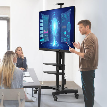 ONKRON Gemotoriseerde TV Beugel op Wielen voor 50" - 86" Scherm, Mobiele TV Standaard met TV Lift tot 90.9 kg - Vloerstandaard Televisie Lift Max VESA 800x500/TV Lift Elektrische Kast TS1881E-B Zwart