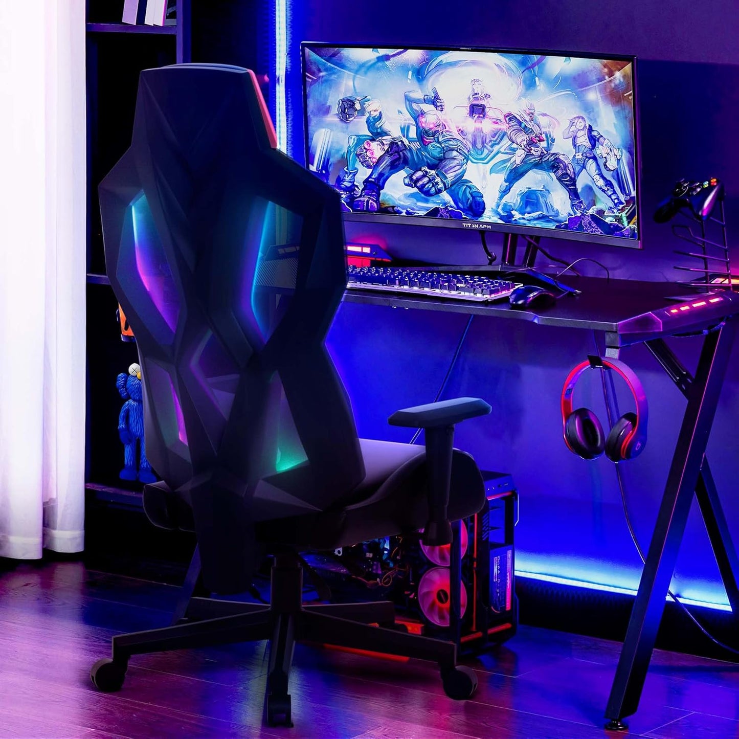 Dowinx LED Gaming Chair with Adjustable 5D Armrests, RGB Ergonomic PU Leather Gaming Chair with Adjustable Lumbar Support for Adults (Red) - QUORE