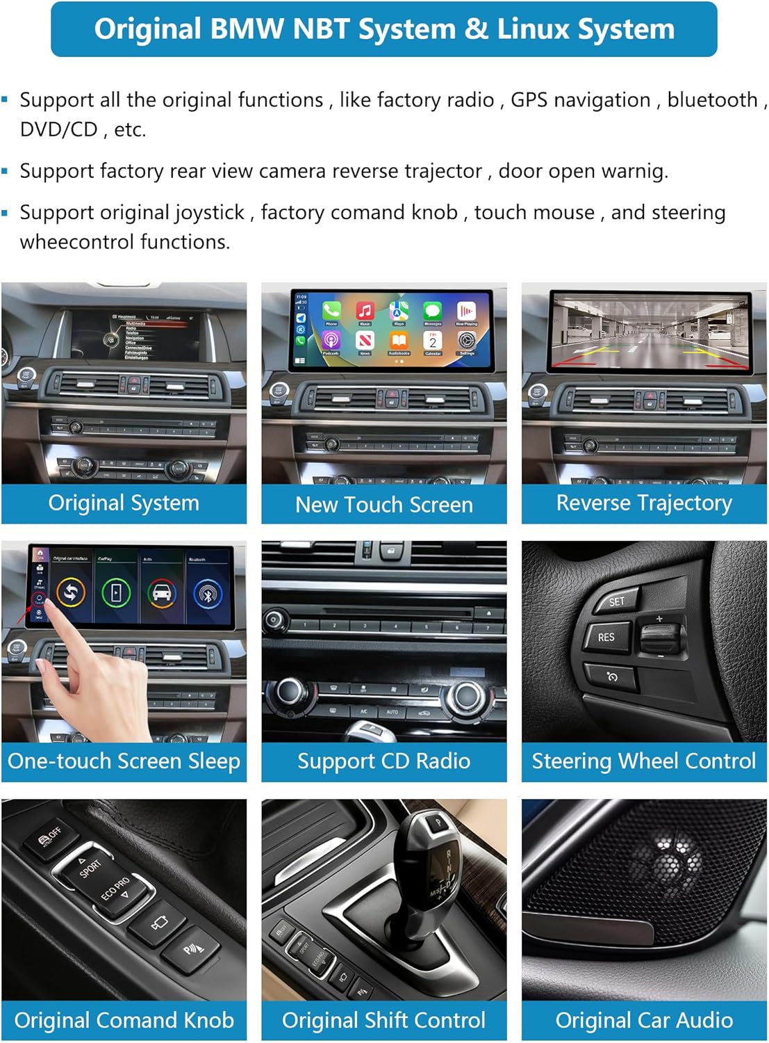 Ninetom 12,3'' autoradio, Apple CarPlay/Android Auto/Mirrorlink/GPS voor 2012-2016 BMW 5 Serie F10/F11 met NBT touchscreen autoradio, GPS-navigatie voor auto, geïntegreerde DSP