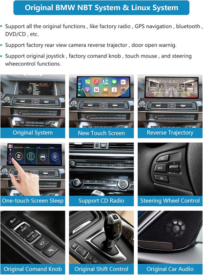 Ninetom 12,3'' autoradio, Apple CarPlay/Android Auto/Mirrorlink/GPS voor 2012-2016 BMW 5 Serie F10/F11 met NBT touchscreen autoradio, GPS-navigatie voor auto, geïntegreerde DSP
