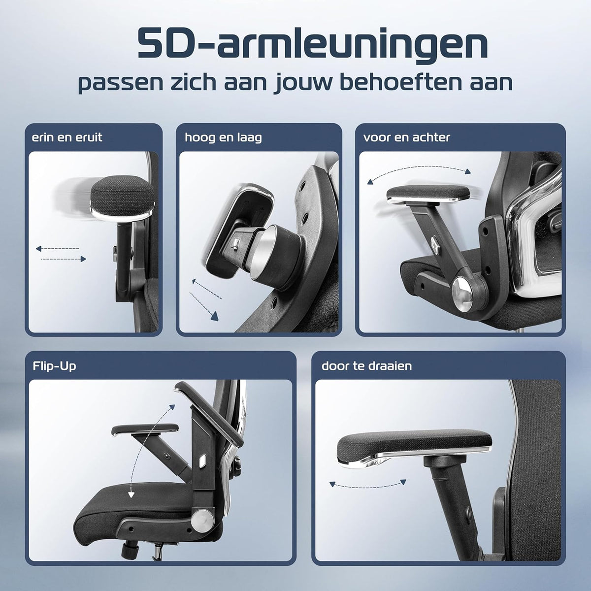 Bureaustoel – Office Chair – Gamestoel – Computerstoel – Kantoorstoel – Ergonomisch Mesh – Verstelbare Armleuningen – Draagkracht 200 kg
