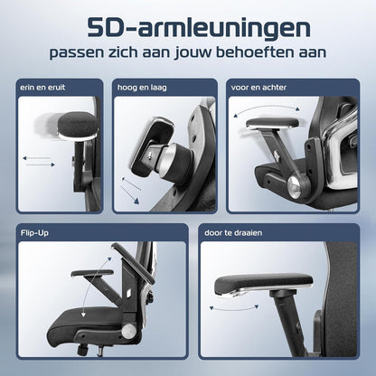 Bureaustoel – Office Chair – Gamestoel – Computerstoel – Kantoorstoel – Ergonomisch Mesh – Verstelbare Armleuningen – Draagkracht 200 kg