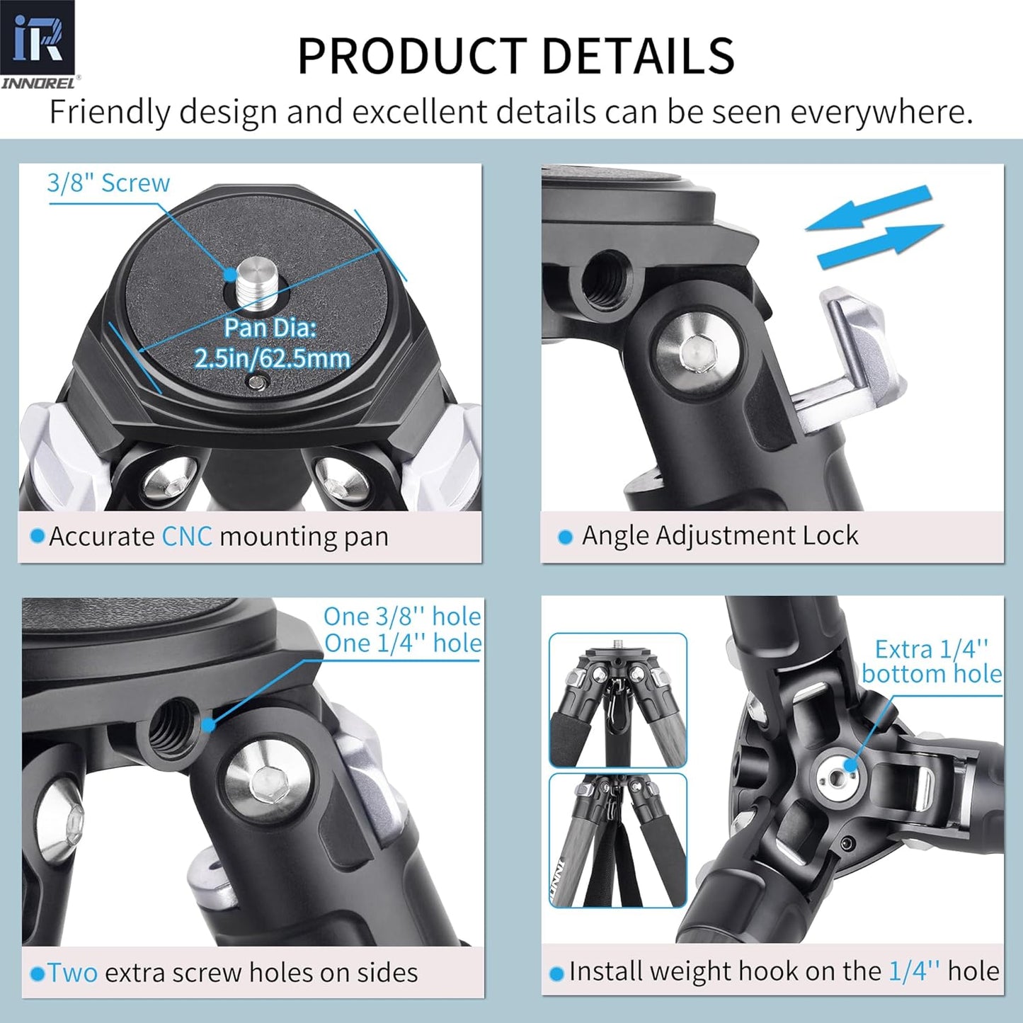 Koolstofvezel Statief – Camerastatief – Fotostatief – Reisstatief – DSLR Statief – Zonder Statiefkop – 25 Kg Draagkracht – Compact 51,5 Cm