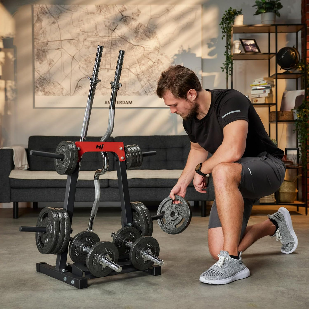 Hop-Sport Weight Plate Stand, Dumbbell Stand for Short Dumbbells for Weights and Bars - QUORE