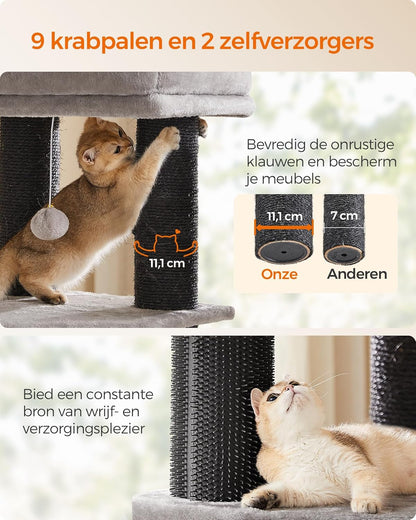 Krabpaal – Kattenboom – Kattenmeubel – Krabmeubel – Speelboom – Groot Formaat 160 cm Hoog – 11,3 cm Dikke Sisal Palen