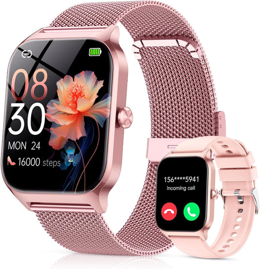CASCHO Smart Horloges voor dames, 1,8 inch HD fitnesshorloge (beantwoorden/bellen), 120+ sportmodi met hartslag-/slaapmonitor, IP68 waterdicht, fitnesstracker voor iOS Android, PRG4-Rose