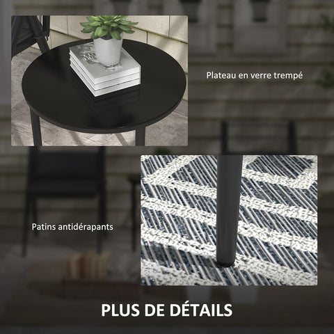 Outsunny Bistroset voor de tuin, bistroset, 3-delig, 2 stoelen met kussens + ronde salontafel, dienblad van gehard glas, aluminium frame, grijs