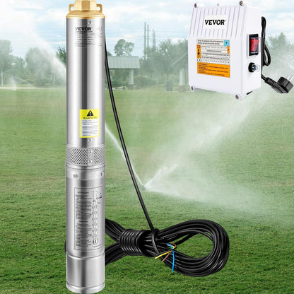 VEVOR Diepbronpomp motor met 370 W, dompelpomp voor fonteinen, 230 V, 50 Hz, dompelpomp voor fonteinen, maximale debiet van 110 l/min, met externe besturingsbox voor akkerland en mijnbouw