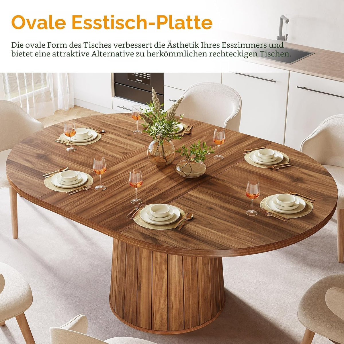Ovale Eettafel – Eetkamertafel – Tafel – Keukentafel – Houten Tafel – Farmhouse Stijl – 140x100 cm – Stevig Houten Tafelblad - QUORE