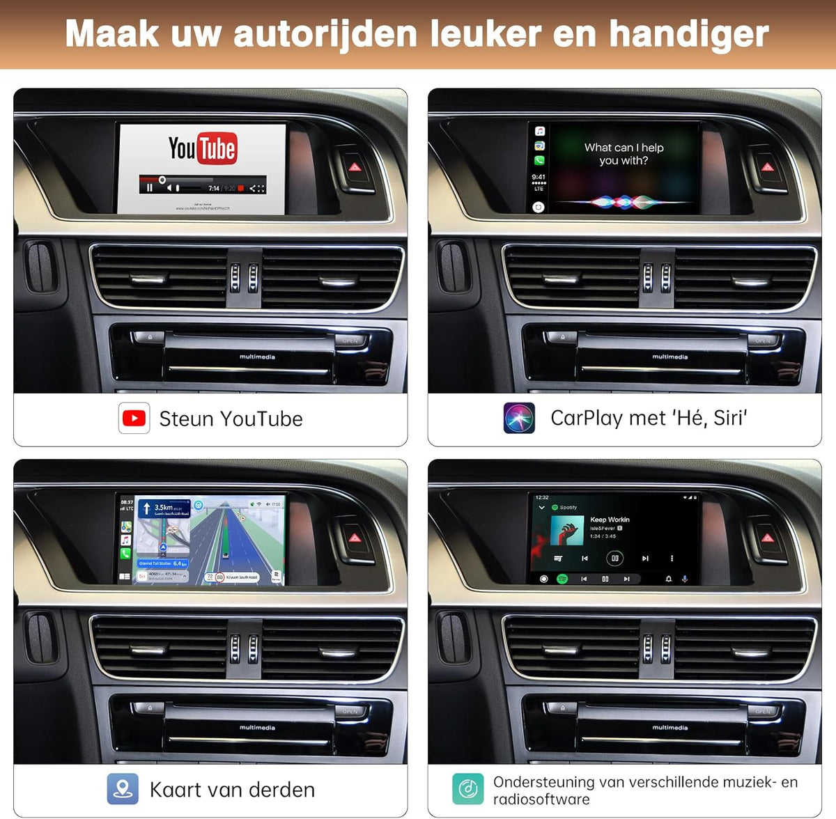 Draadloze CarPlay Android Auto Upgrade – CarPlay Adapter – Retrofit Kit – Infotainmentsysteem Interface – Bluetooth Module – Compatibel Met Audi A4 A5 Q5 3G MMI – Stuurbediening – Ondersteuning Voor Achteruitrijcamera