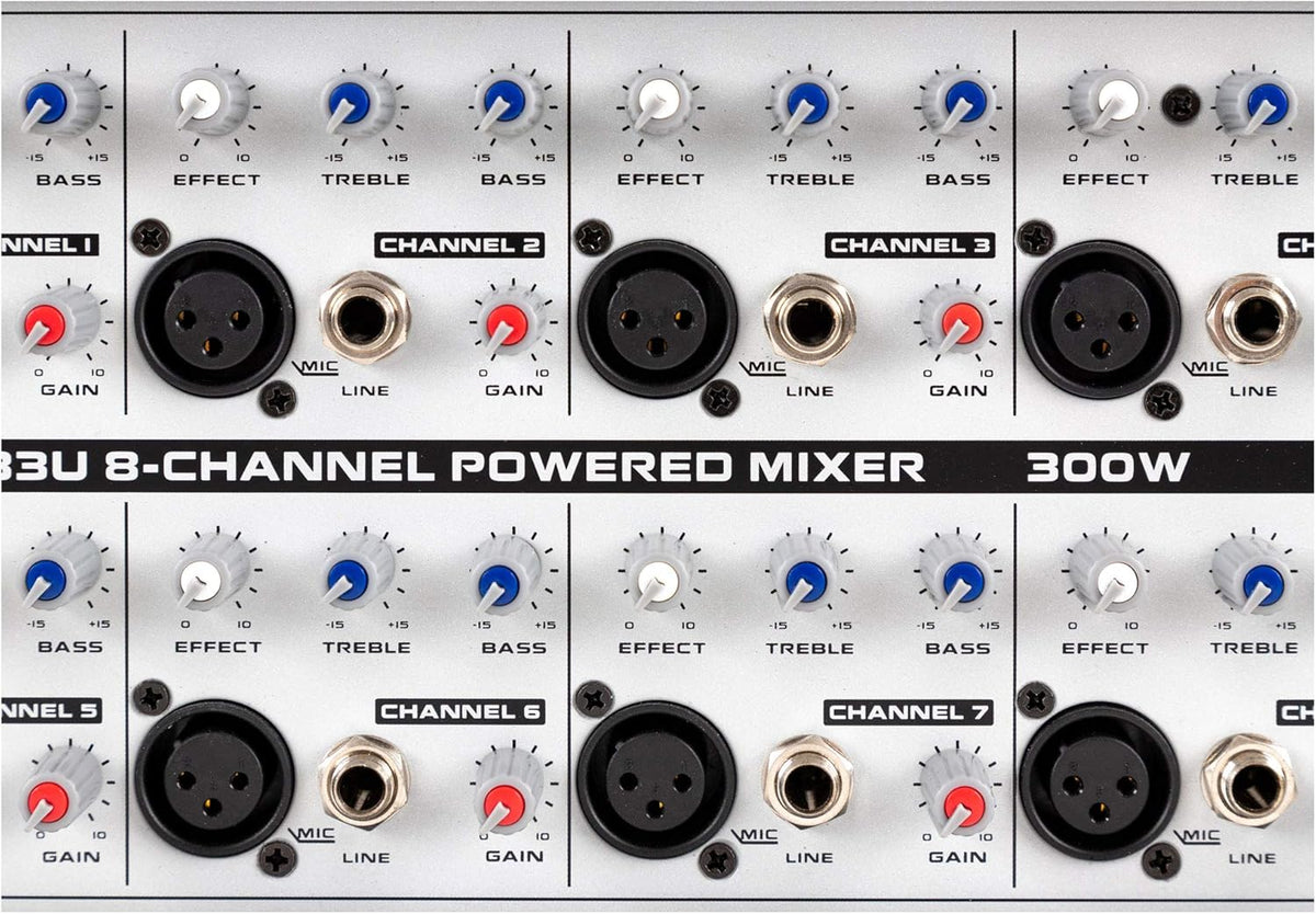 Powermixer 8-Kanaals – Mengpaneel – Mengtafel – PA-Mixer – Versterker – 300W/4 Ohm – USB/SD/Bluetooth MP3-Speler