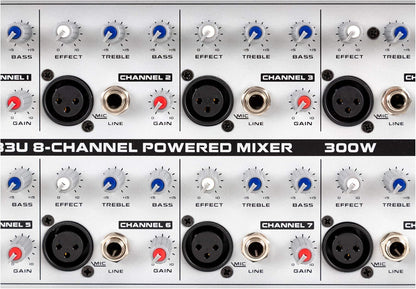Powermixer 8-Kanaals – Mengpaneel – Mengtafel – PA-Mixer – Versterker – 300W/4 Ohm – USB/SD/Bluetooth MP3-Speler