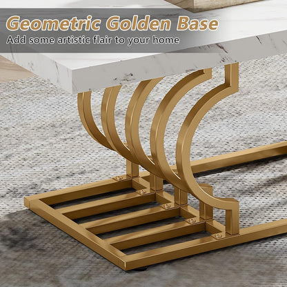 Tribesigns Modern Coffee Table, Living Room Table, Faux Marble, Cocktail Table with Geometric Frame, Rectangular Center Table, Tea Table, Accent Furniture Table, Sofa, Side Table for Home Office, White and