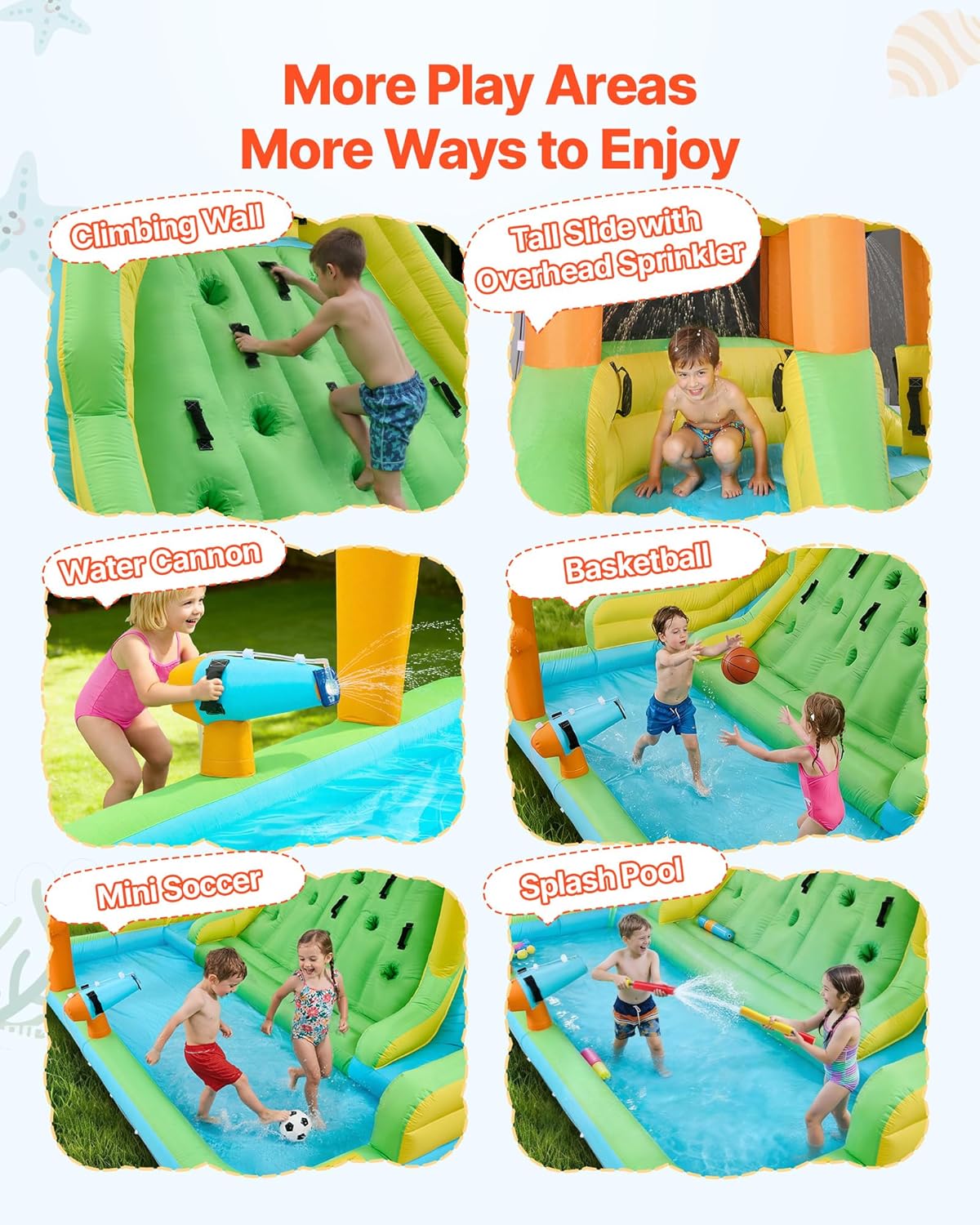 VEVOR Opblaasbaar waterpark voor kinderen, 405 x 347 x 255 cm, voor buiten, opblaasbaar slot met 2 glijbanen, klimwand, inhoud 3-4 kinderen van 3 tot 8 jaar, waterspel