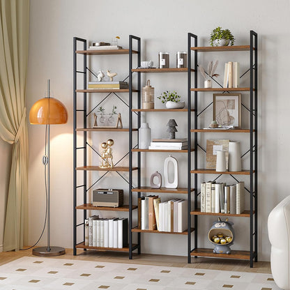 Hzuaneri Bookshelves, Freestanding Shelves, 17 Shelves, 6 Layers, Adjustable Distance, 24 x 152 x 186 cm, Load Capacity 340 kg, Living Room, Office Vintage Brown-Black BC10101B