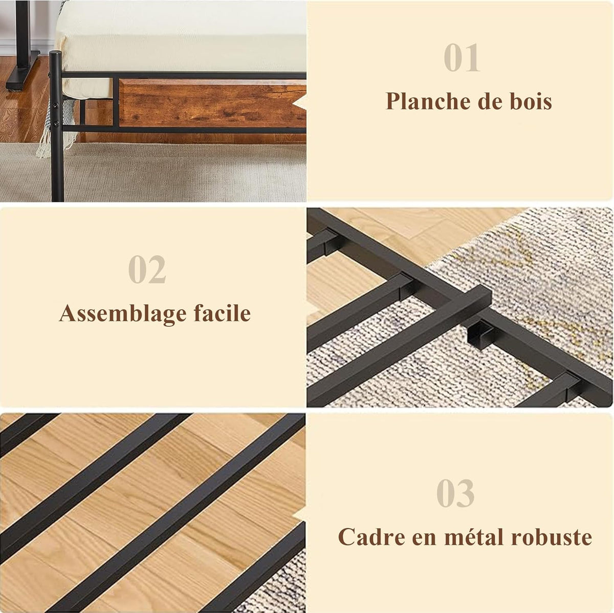 VECELO Bedframe 90 x 200 cm, eenpersoonsbedbodem met houten hoofdeinde, lattenbodem van hoogwaardig staal, opslag onder het bed, eenvoudige montage, bruin