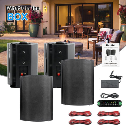 Herdio 6,5 inch Bluetooth buitenluidsprekers – luidspreker 800 W – buitenluidspreker met bron stereo versterkerbox, ideaal voor terras, tuin, veranda (4 zwart)