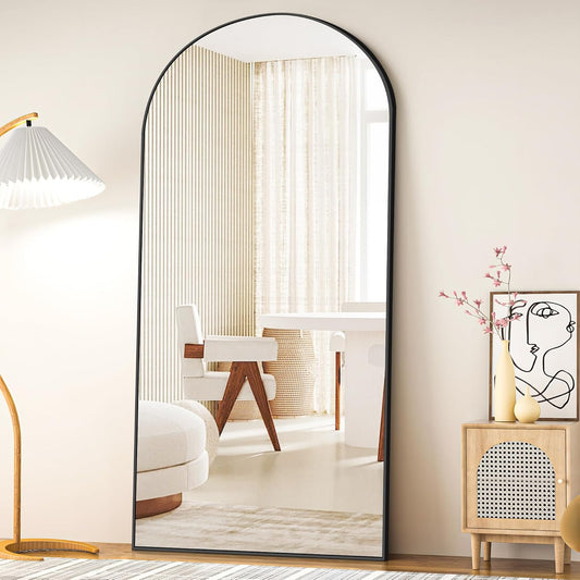 COFENY Boog full-body spiegel, 192 x 85 cm vloerspiegel met zwart frame, gewelfde staande spiegel, grote wandspiegel om te staan, leunen of hangen, vloerspiegel voor slaapkamer, woonkamer