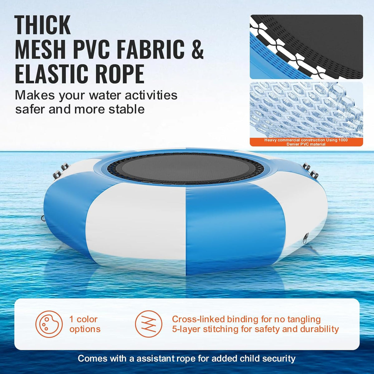 VEVOR Opblaasbare watertrampoline, opblaasbare watertrampoline, 200 x 50 cm, draagbaar zwemplatform met ladder en elektrische luchtpomp, voor kinderen, zwembad, blauw en wit