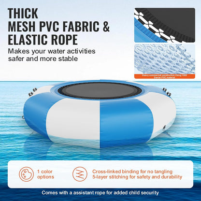 VEVOR Opblaasbare watertrampoline, opblaasbare watertrampoline, 200 x 50 cm, draagbaar zwemplatform met ladder en elektrische luchtpomp, voor kinderen, zwembad, blauw en wit