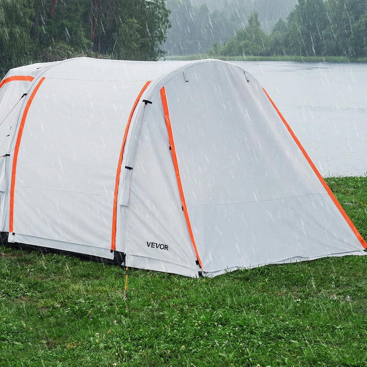 VEVOR Opblaasbare achterkleptent, autotent (2042+1020) x 2438 x 2020 mm, waterdicht (PU2000 mm), campingtent met geventileerde deuren en muggennetten, UV-achtertent voor kamperen, wandelen, incl