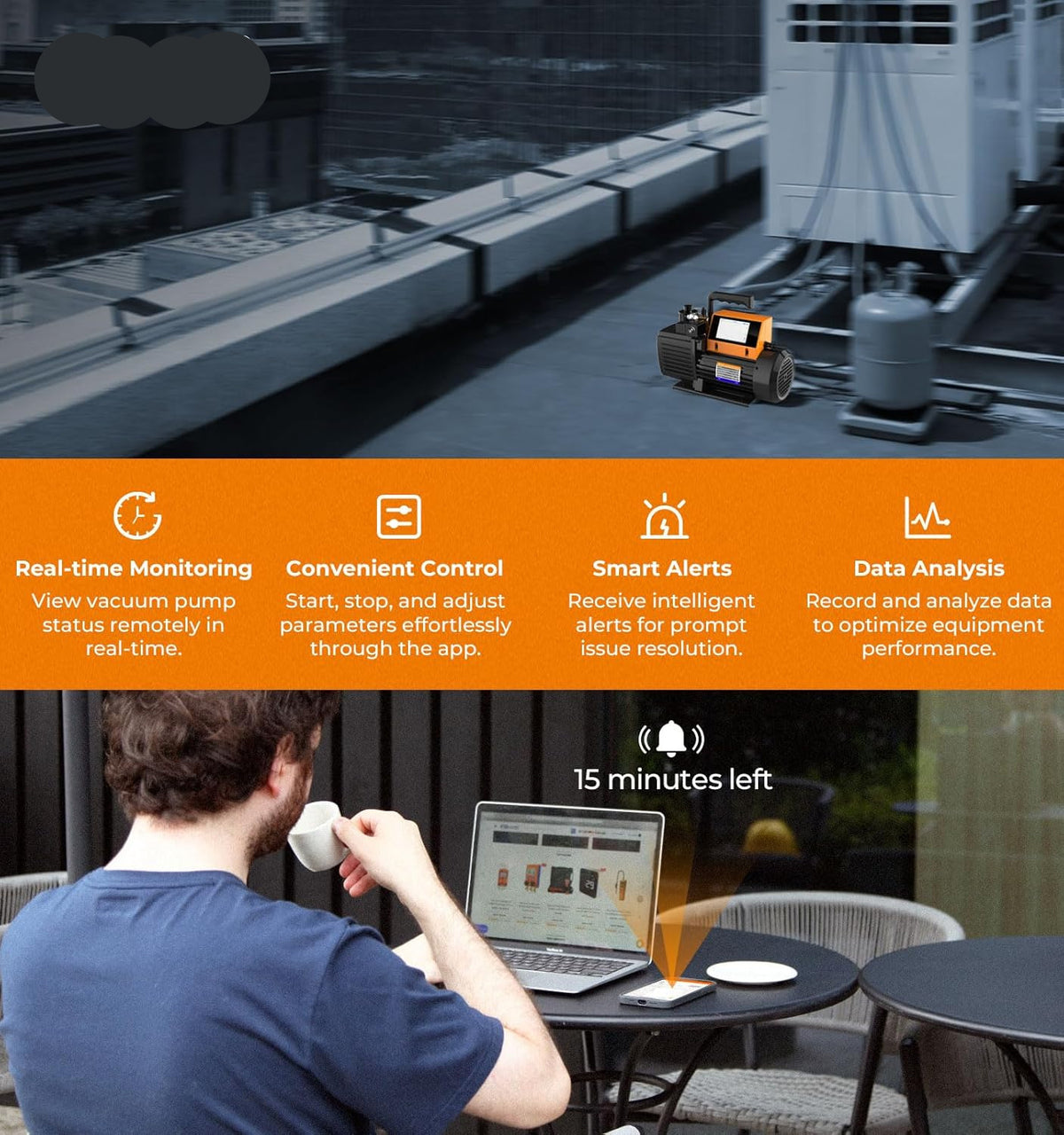 Vacuümpomp – Airconditioning Pomp – HVAC Pomp – Luchtpomp – Ontluchtingspomp – 3 Liter per Seconde Capaciteit – Touchscreen Bediening