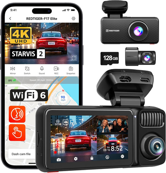 Dashcam – Dashboardcamera – Autocamera – Rijcamera – Autorecorder – 3-Kanaals – 4K Voor, 2.5K Achter, 1080P Interieur – Full-Color Nachtzicht