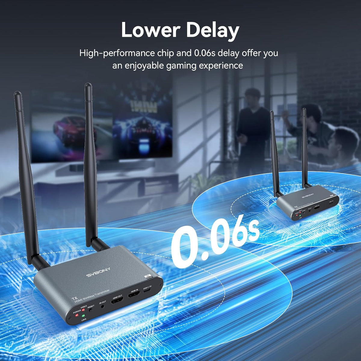 Svbony TransAir2 HDMI 4K Draadloos Transmissiesysteem voor Lange Afstanden, Ondersteunt max 1TX tot 4RX's, 4K Zender en Ontvanger, 0,06S Latentie, Infrarood afstandsbediening, Transmissiebereik 300m