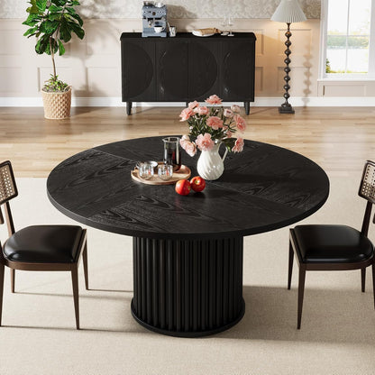 Tribesigns Black Round Dining Table for 4-6 People, 110cm Circle Kitchen Table with Sturdy Metal Base, Modern Dining Room Furniture