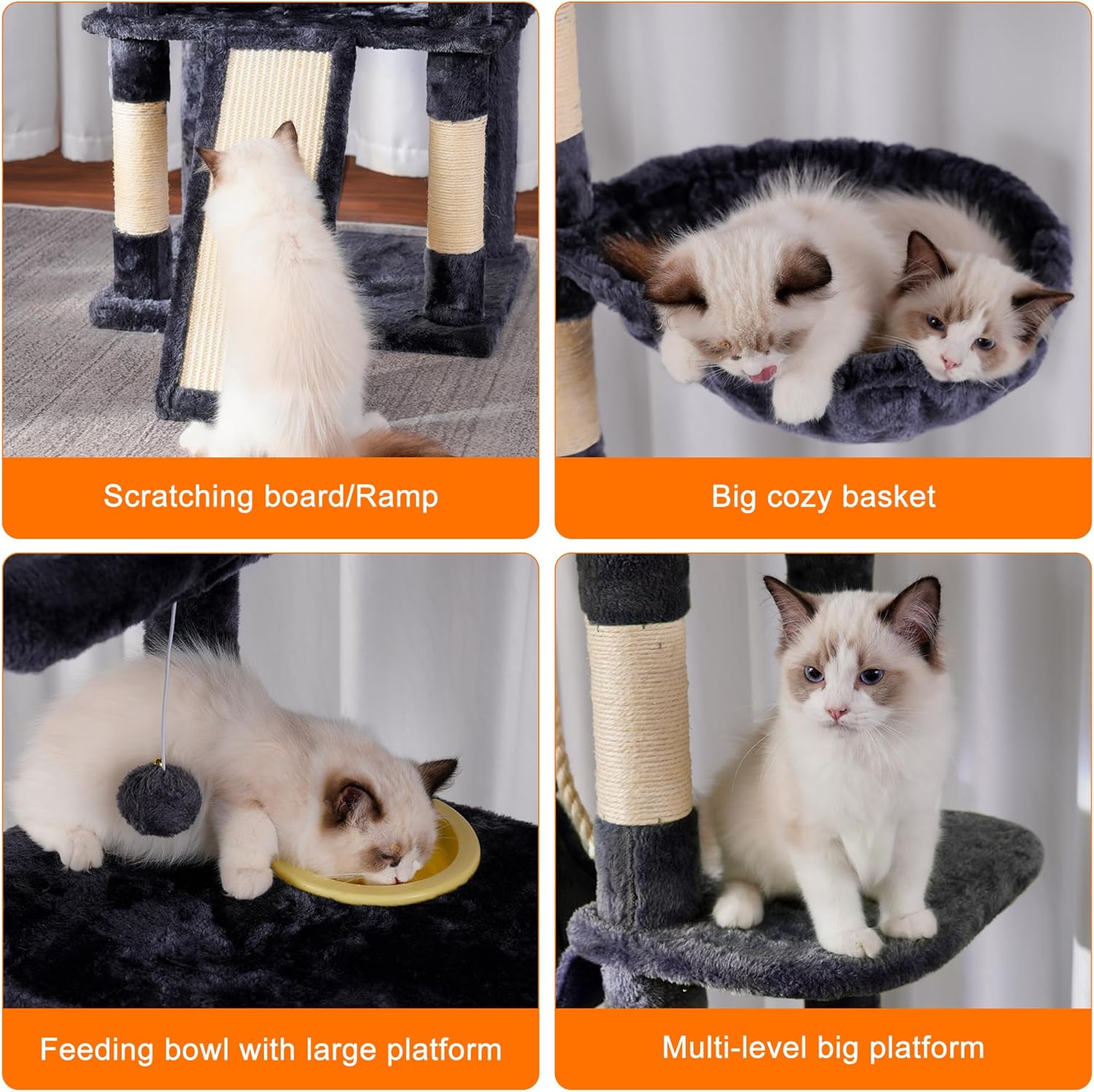 Krabpaal Kat – Krabmeubel – Klimpaal – Kattenboom – Krabton – 200 cm Hoog – XXL Ligplekken & 11 Sisal Krabpalen – Bruin-Beige - QUORE