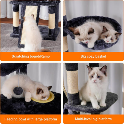Krabpaal Kat – Krabmeubel – Klimpaal – Kattenboom – Krabton – 200 cm Hoog – XXL Ligplekken & 11 Sisal Krabpalen – Bruin-Beige - QUORE