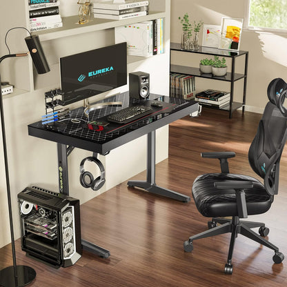 EUREKA ERGONOMIC Gamingbureau, led, bureau, gamer, 110 cm, van glas, voor gaming, pc, computer, synchroniseren met muziekritme, RGB-verlichting via app-besturing