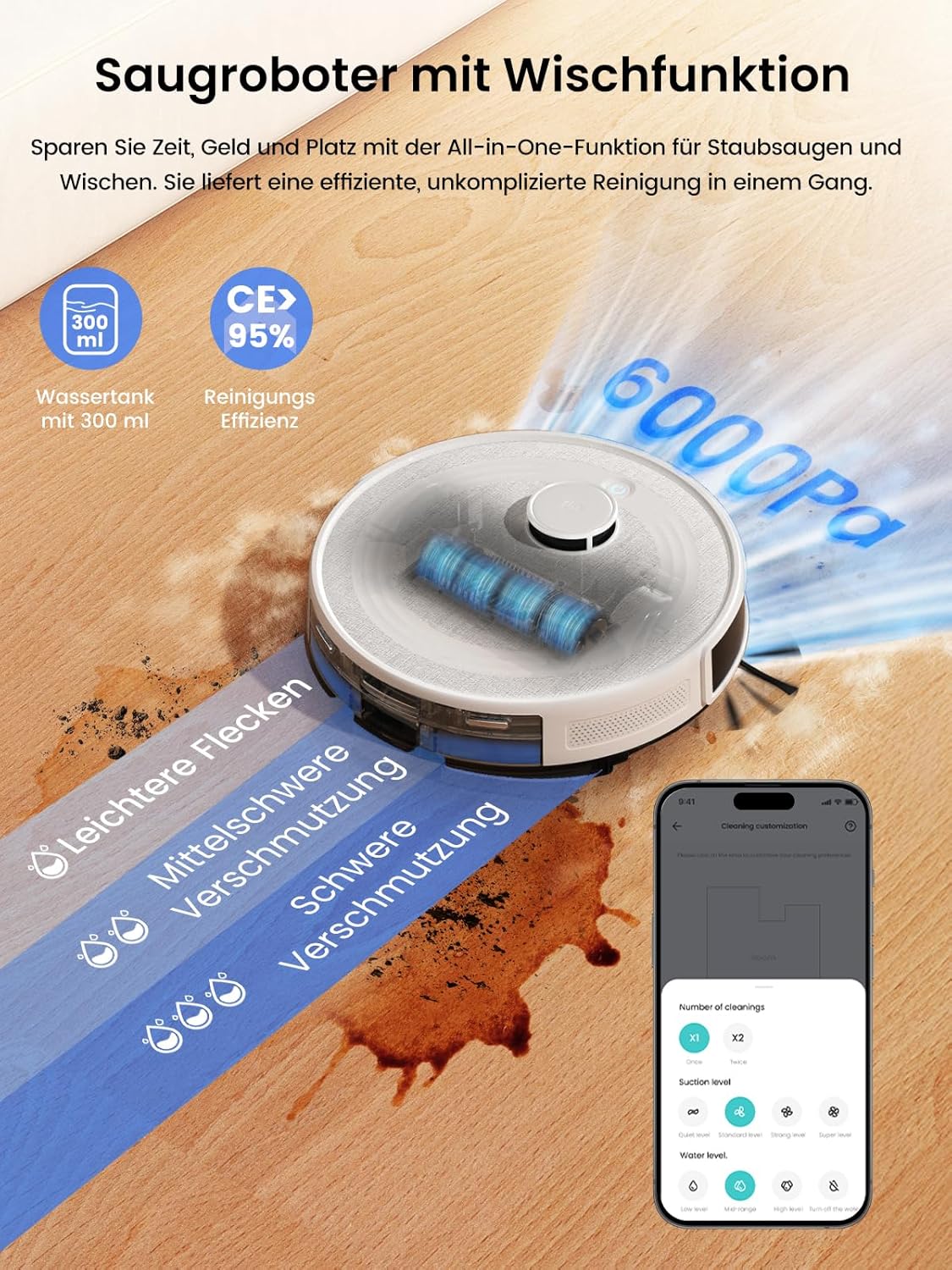 Robotstofzuiger – Dweilrobot – Stofzuigrobot – Automatische Stofzuiger – Smart Vacuum – 6000 Pa Zuigkracht – Automatisch Afvoerstation met PSD Obstakelvermijding