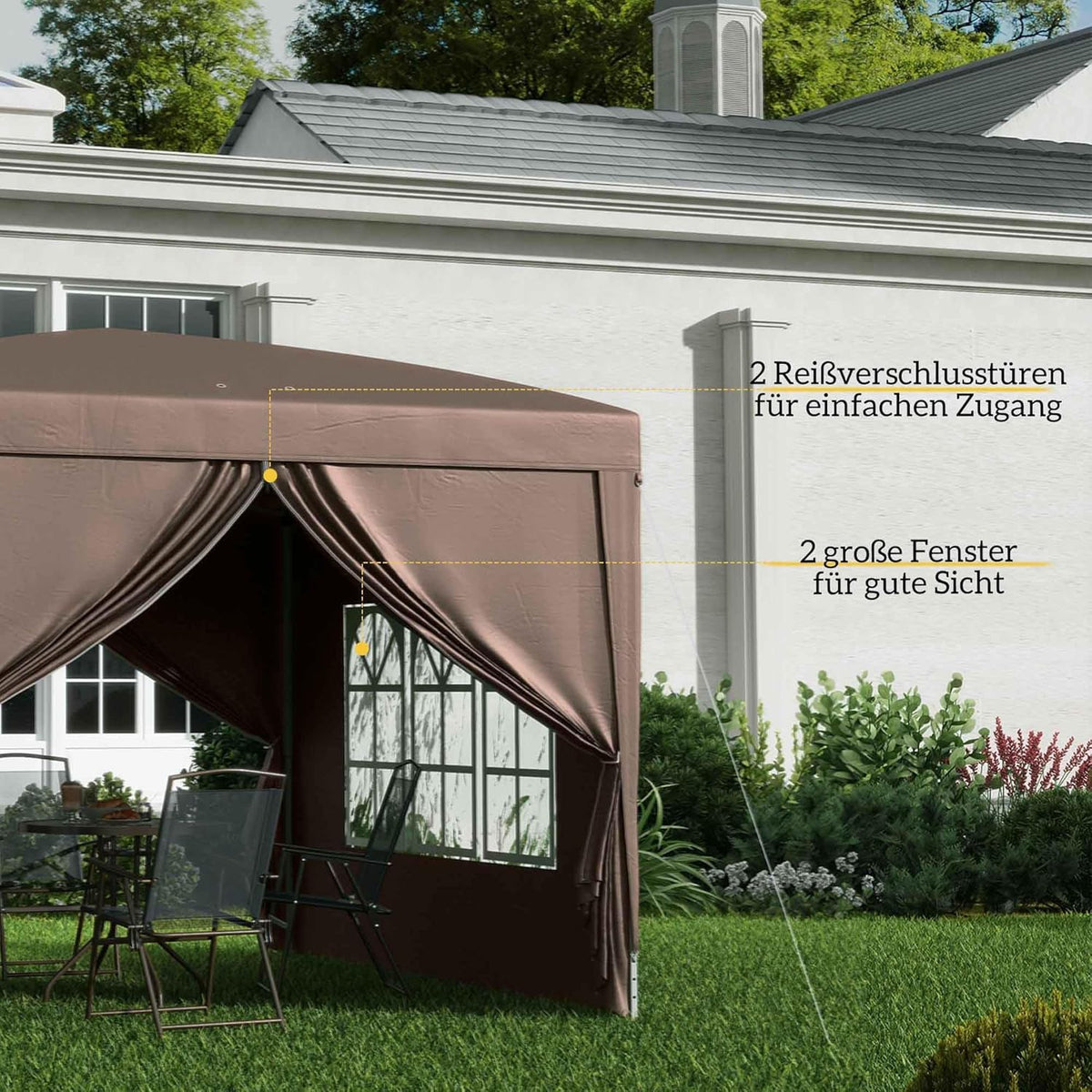 Vouwpaviljoen – Vouwtent – Partytent – Biertent – Tuinpaviljoen – Koffiekleur – Waterafstotend Tentdoek – Stabiel Poedergecoat Stalen Frame