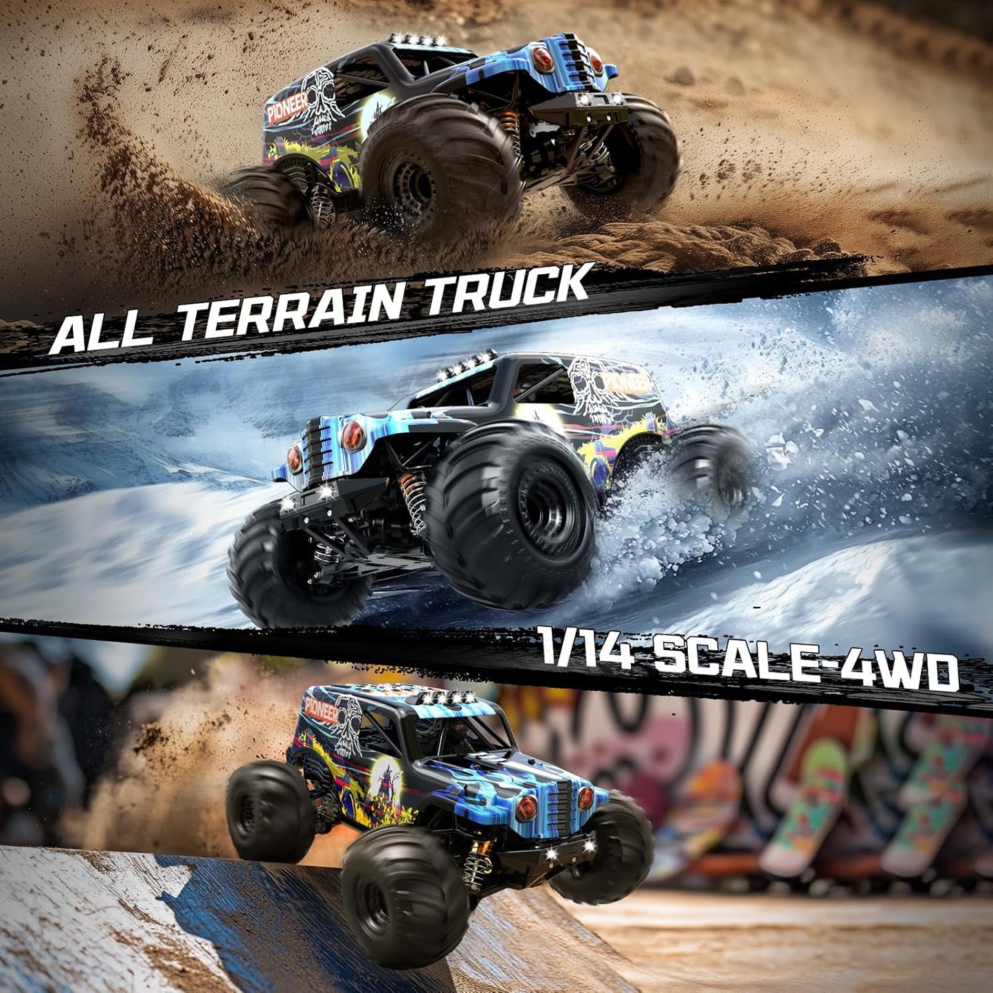 1/14 Brushless RC Auto – RC Wagen – RC Truck – RC Voertuig – RC Rallyauto – 4WD Vierwielaandrijving – Hydraulische Metalen Schokdempers – Max Snelheid 70 km/u – Dual 2S LiPo Batterijen – Blauw - QUORE