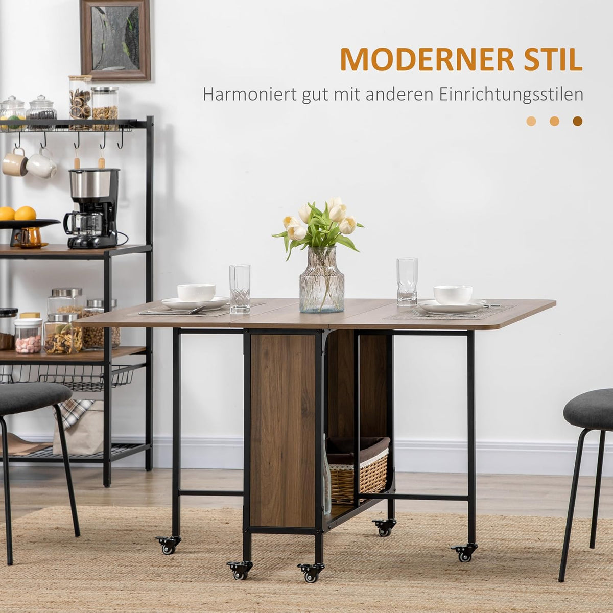 Inklapbare Eettafel – Uitklapbare Tafel – Opklapbare Keukentafel – Mobiele Eettafel – Uitbreidbare Tafel – Voor 6 Personen – Met Opbergruimte – Lichtbruin Melamine