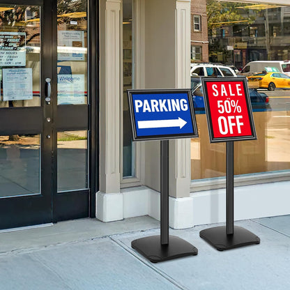 Schildstandaard Set van 3, Zwart – Displaystandaard – Posterstandaard A4 – Informatiestandaard – Menuhouder – Met Zware 2,6 Kg Metalen Voet – 360° Draaibaar En 180° Kantelbaar