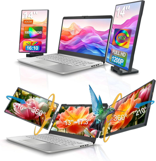 14" Portable Triple Monitor Laptop 1200P FHD 1920x1200 IPS USB-C Compatible with HDMI Plug & Play Extended External Screen for Home Work Gaming Business Multitasking - QUORE